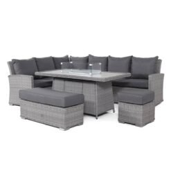 Ascot Rectangular Rattan Corner Dining Set with Fire Pit Table & Weatherproof Cushions