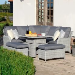 Ascot Square Rattan Corner Dining Set With Rising Table & Weatherproof Cushions